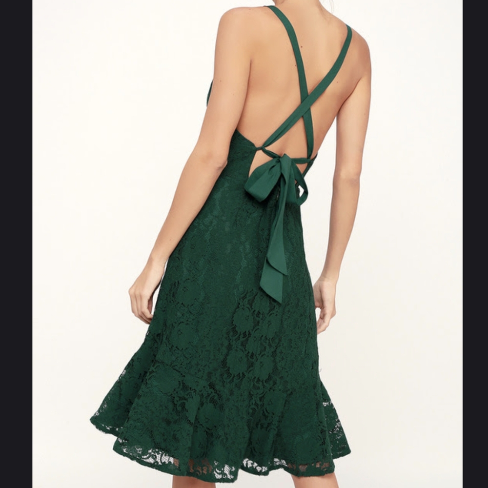 Forest Green Strappy Lace Dress from Lulu's (Size M)